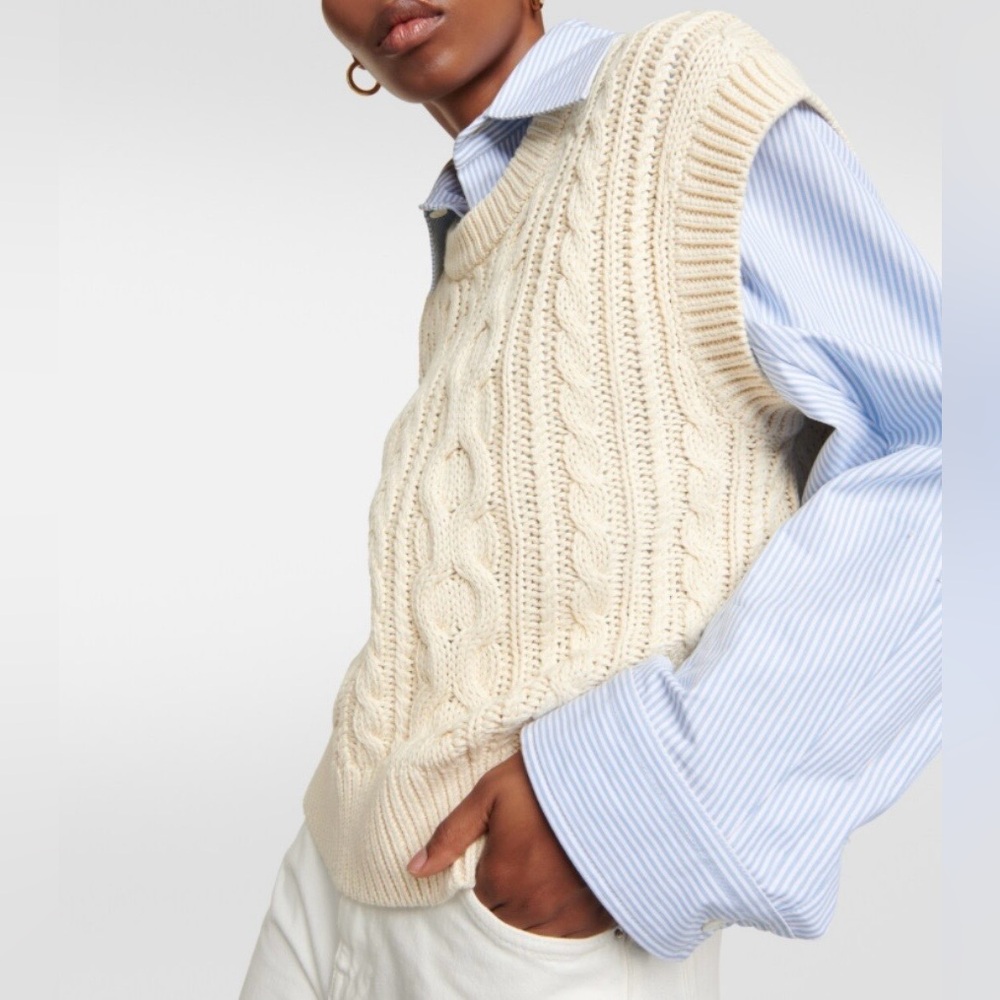 WILFRED Cream Cable Knit Sweater Vest Merino Wool/ Cotton Blend XS